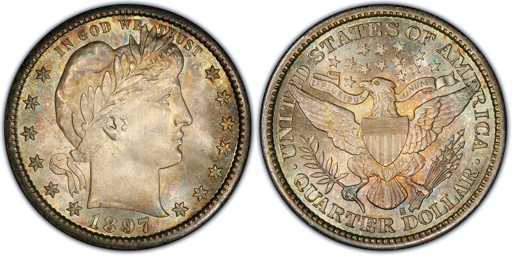 1897-S Barber Quarter reverse close-up showing S mint mark beneath eagle