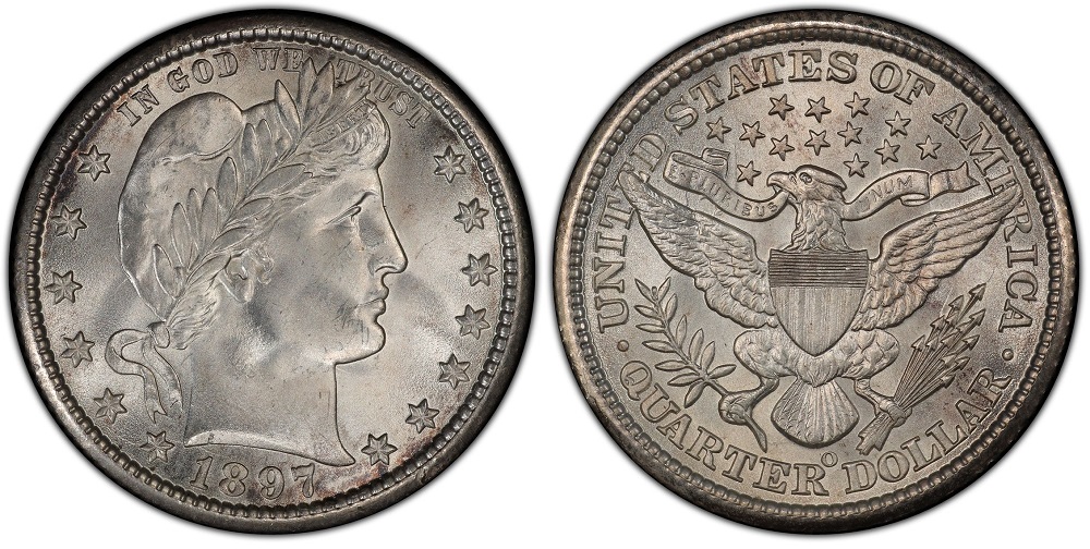 1897-O Barber Quarter reverse detail showing O mint mark and eagle with New Orleans strike characteristics